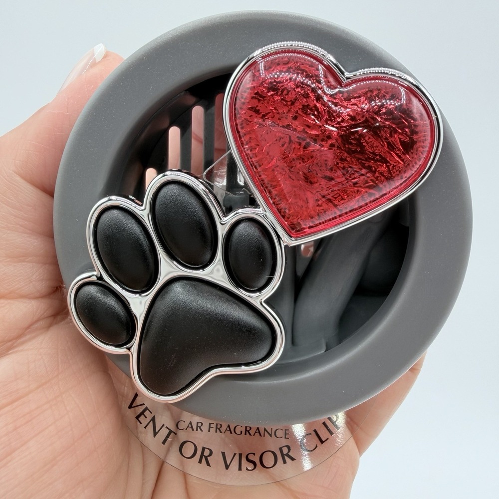 Bath & Body Works Paw Print Red Heart Scentportable Car Fragrance Holder